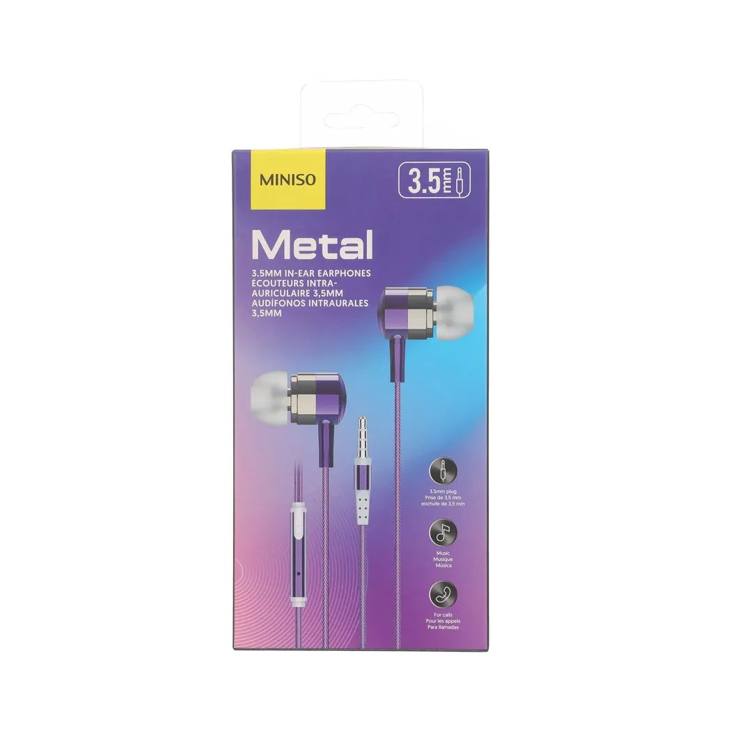 Colored Metal 3.5mm In-ear Earphones  Model: PA401(Purple)