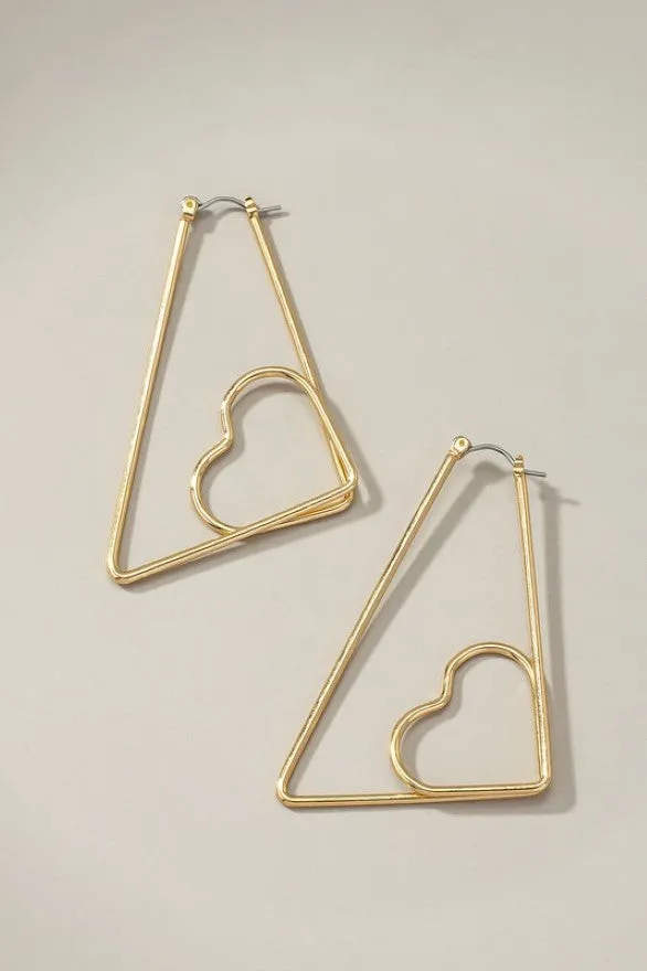 Heart Within Trapezoid Hoop Earrings