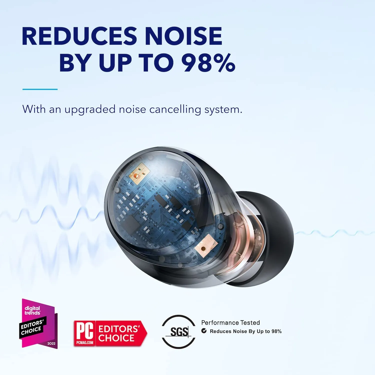 ITEM# 0135   The A40 Auto-Adjustable Active Noise Cancelling Wireless Earbuds, Reduce Noise by Up to 98%, 50H Playtime, Hi-Res Sound, Comfortable Fit, App Customization, Wireless Charge (Watch Video)