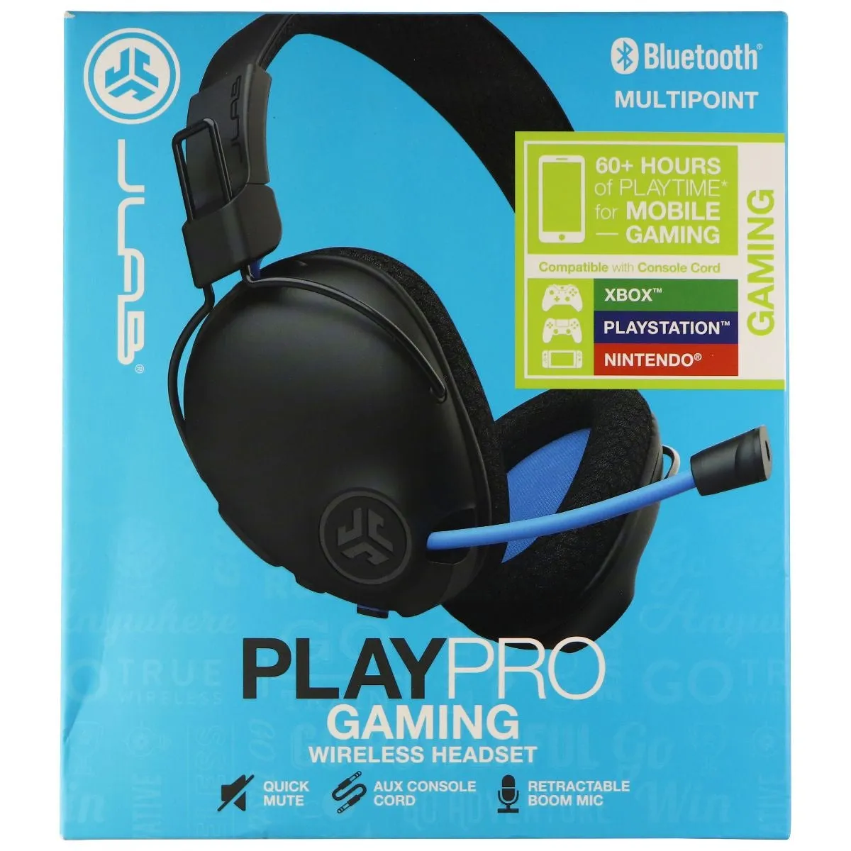 JLab Play Pro Gaming Wireless Over-Ear Headset with Boom Mic - Black/Blue